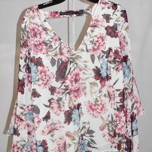Floral Drape Back Blouse Bell Sleeve Top